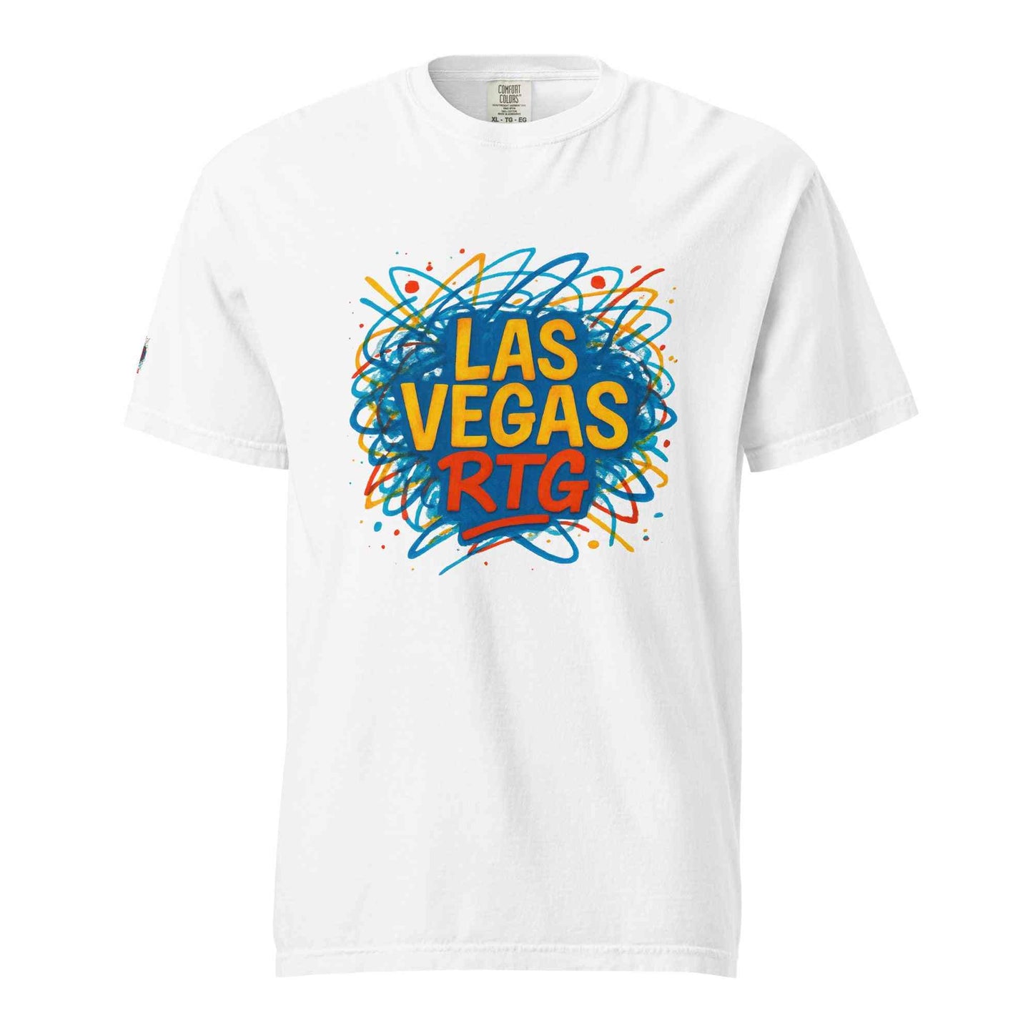 White Los Vegas-Unisex garment-dyed heavyweight t-shirt with colorful graphic text design on front