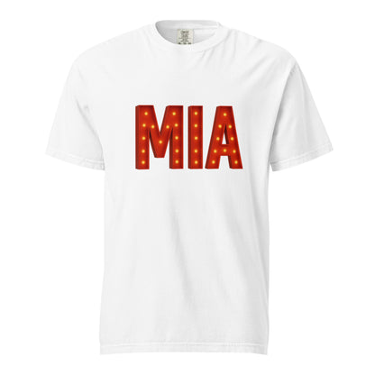 Miami-Unisex garment-dyed heavyweight white t-shirt with illuminated MIA text in bold red letters