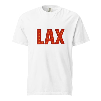 White unisex garment-dyed heavyweight t-shirt with LAX print made of 100% ring-spun cotton