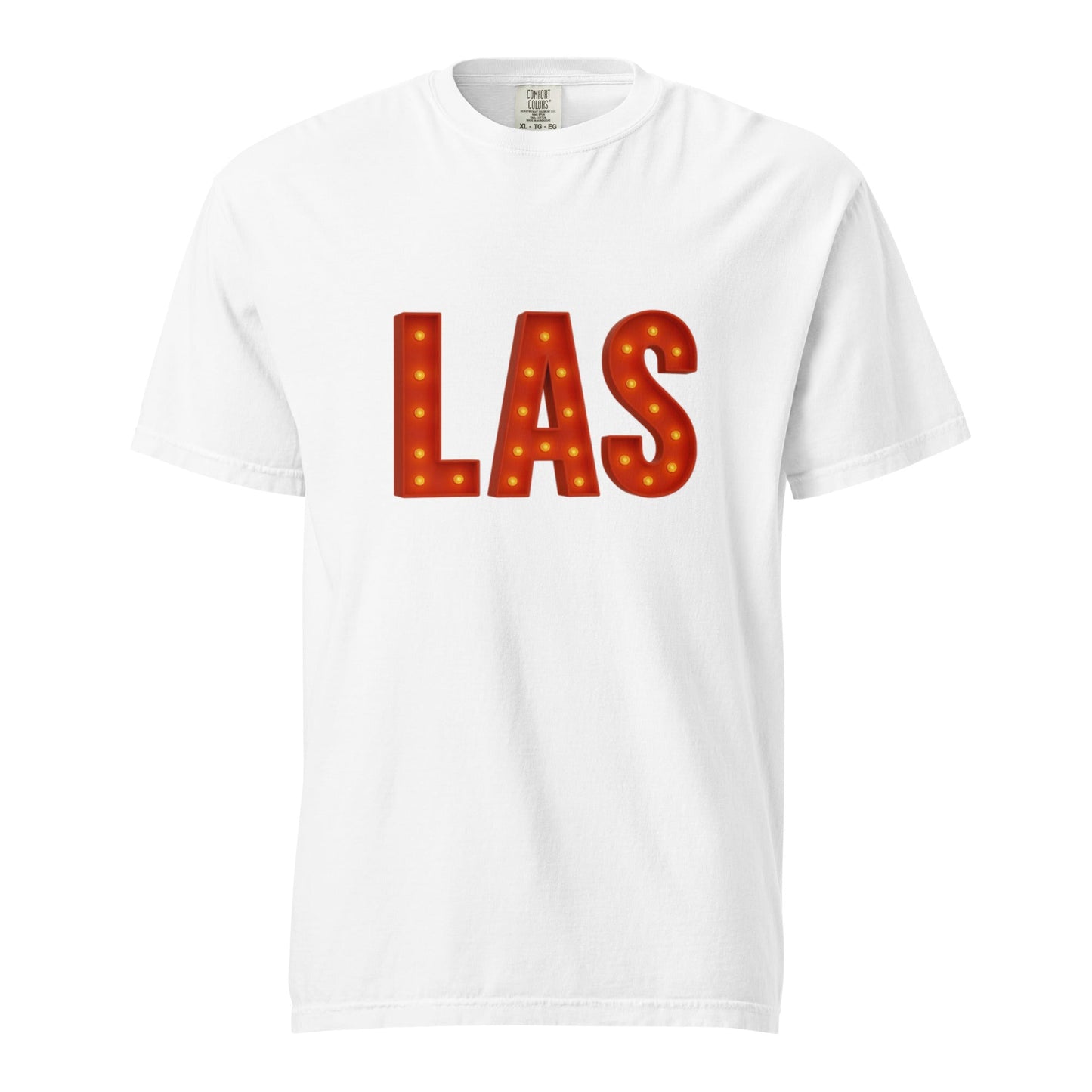 White Las Vegas-Unisex garment-dyed heavyweight t-shirt with LAS light bulb print