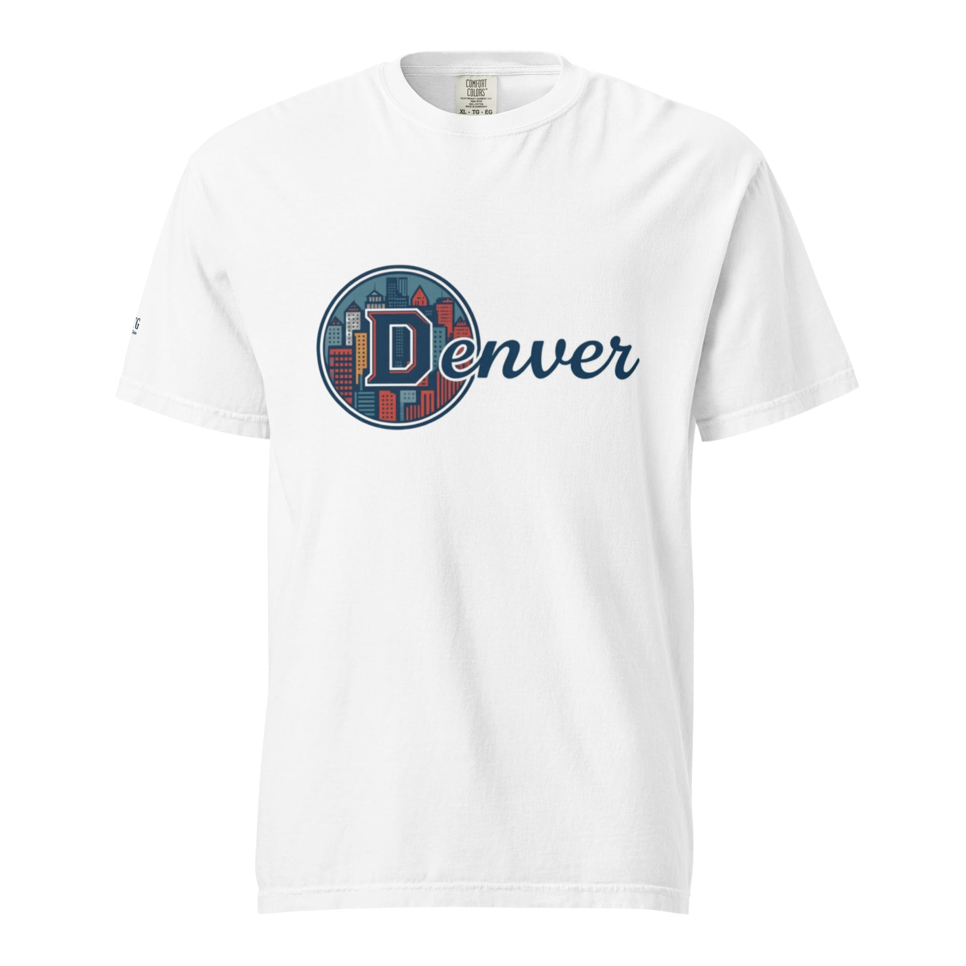 Denver-Unisex garment-dyed heavyweight white t-shirt with city skyline design and relaxed fit made of 100% ring-spun cotton