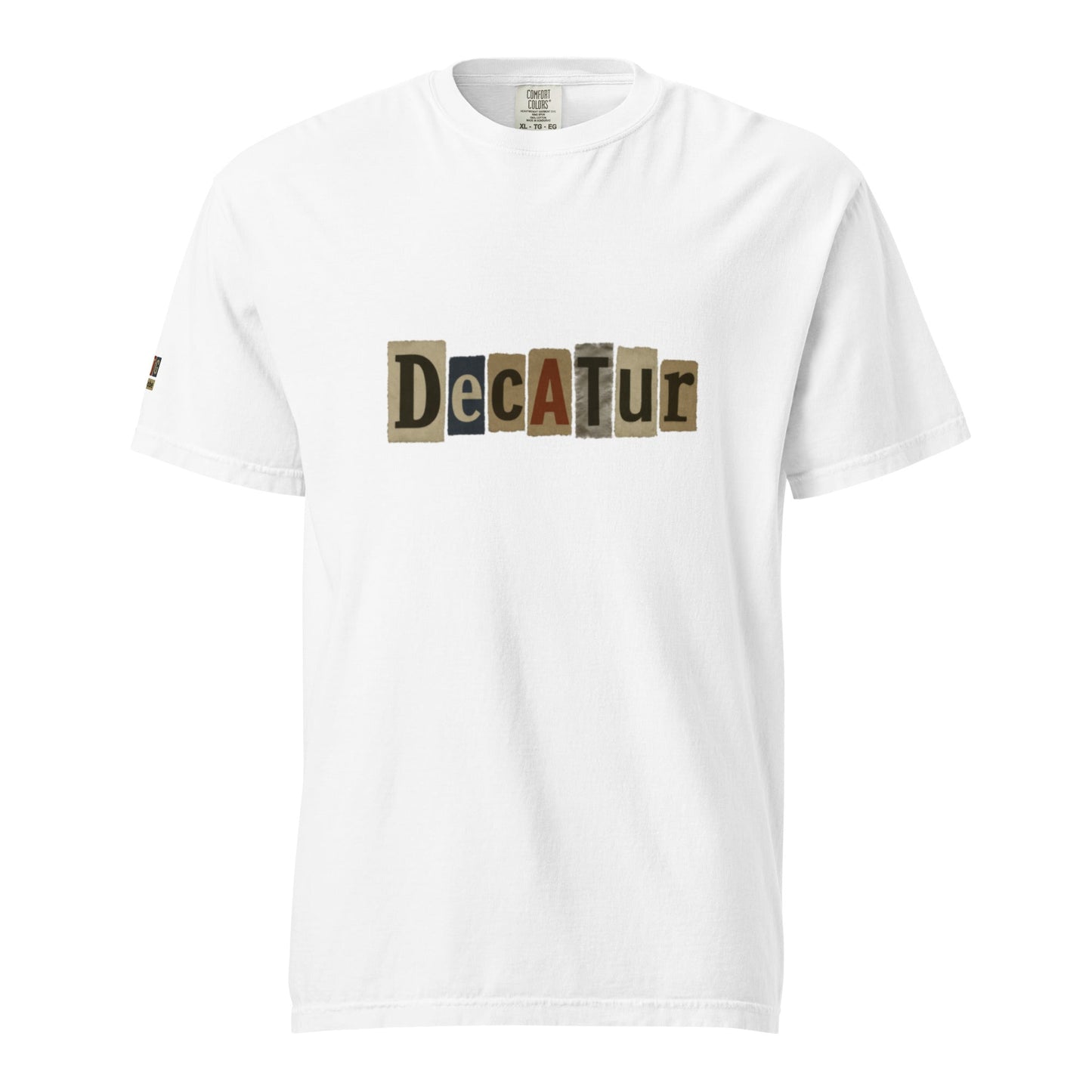 Decatur-Unisex garment-dyed heavyweight white t-shirt with unique multi-font logo, 100% ring-spun cotton, relaxed fit