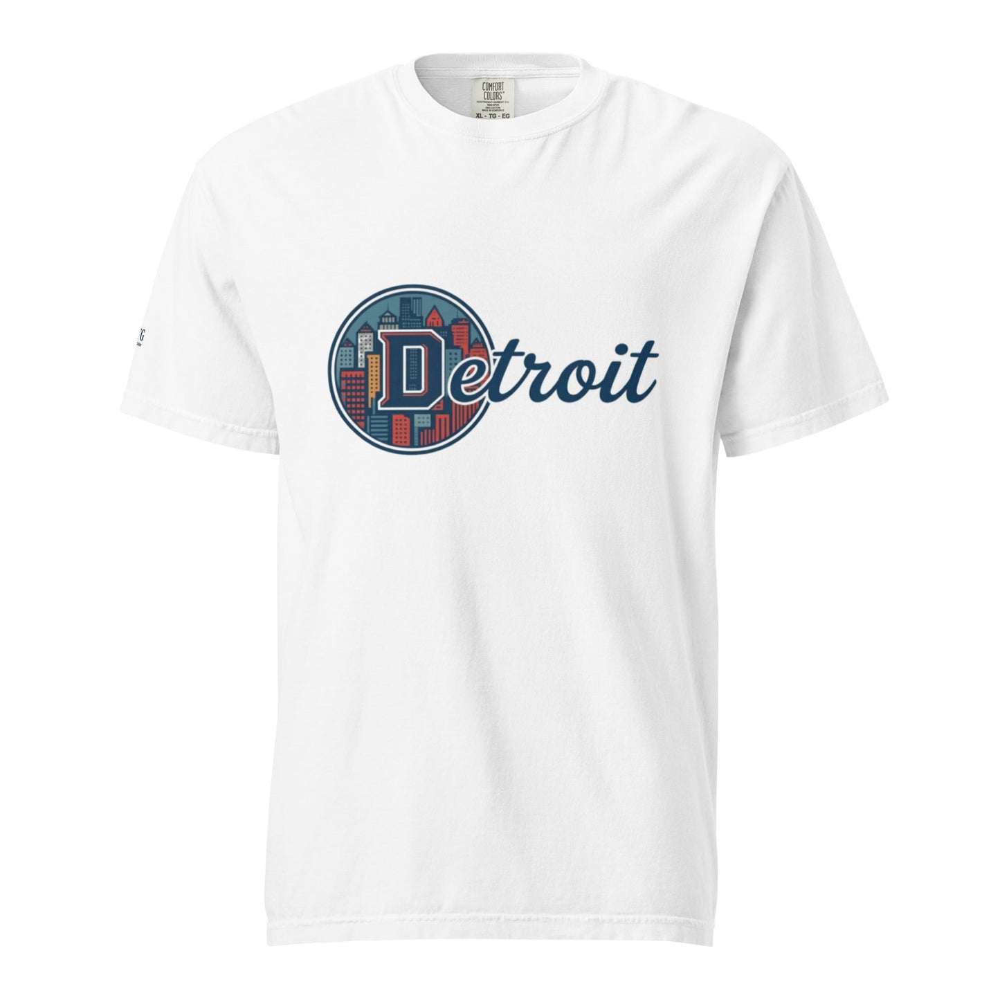 White Detroit-Unisex garment-dyed heavyweight t-shirt with city graphic and script logo