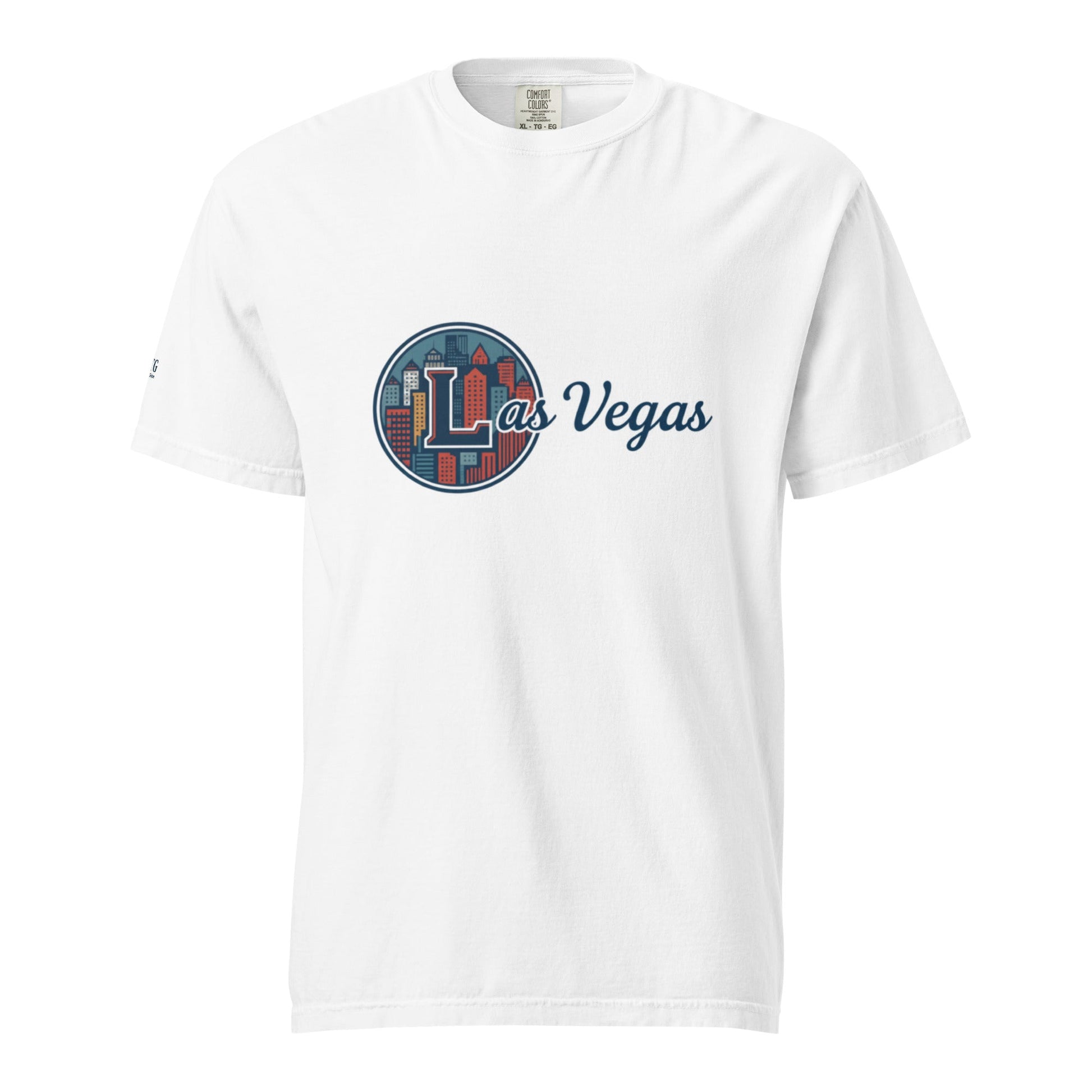 White Las Vegas-Unisex garment-dyed heavyweight t-shirt with city skyline graphic and relaxed fit