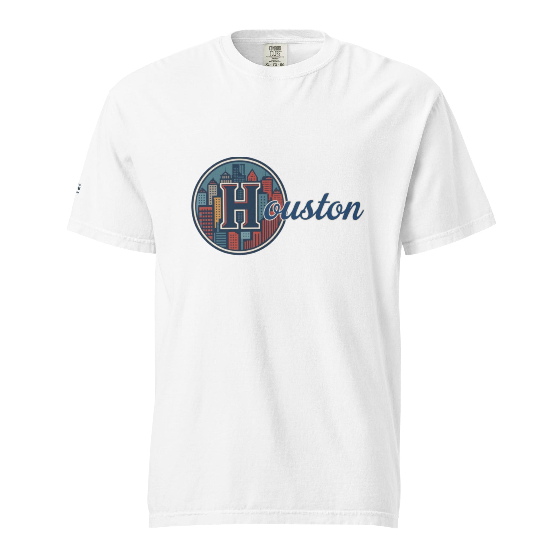 Houston-Unisex garment-dyed heavyweight white t-shirt with Houston city logo, 100% cotton, relaxed fit