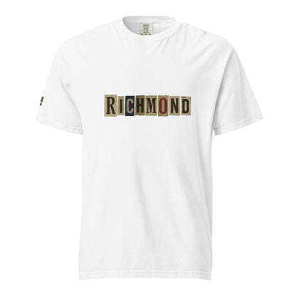 Richmond-Unisex garment-dyed heavyweight white t-shirt with multicolor block letter logo on front made of soft breathable 100% cotton