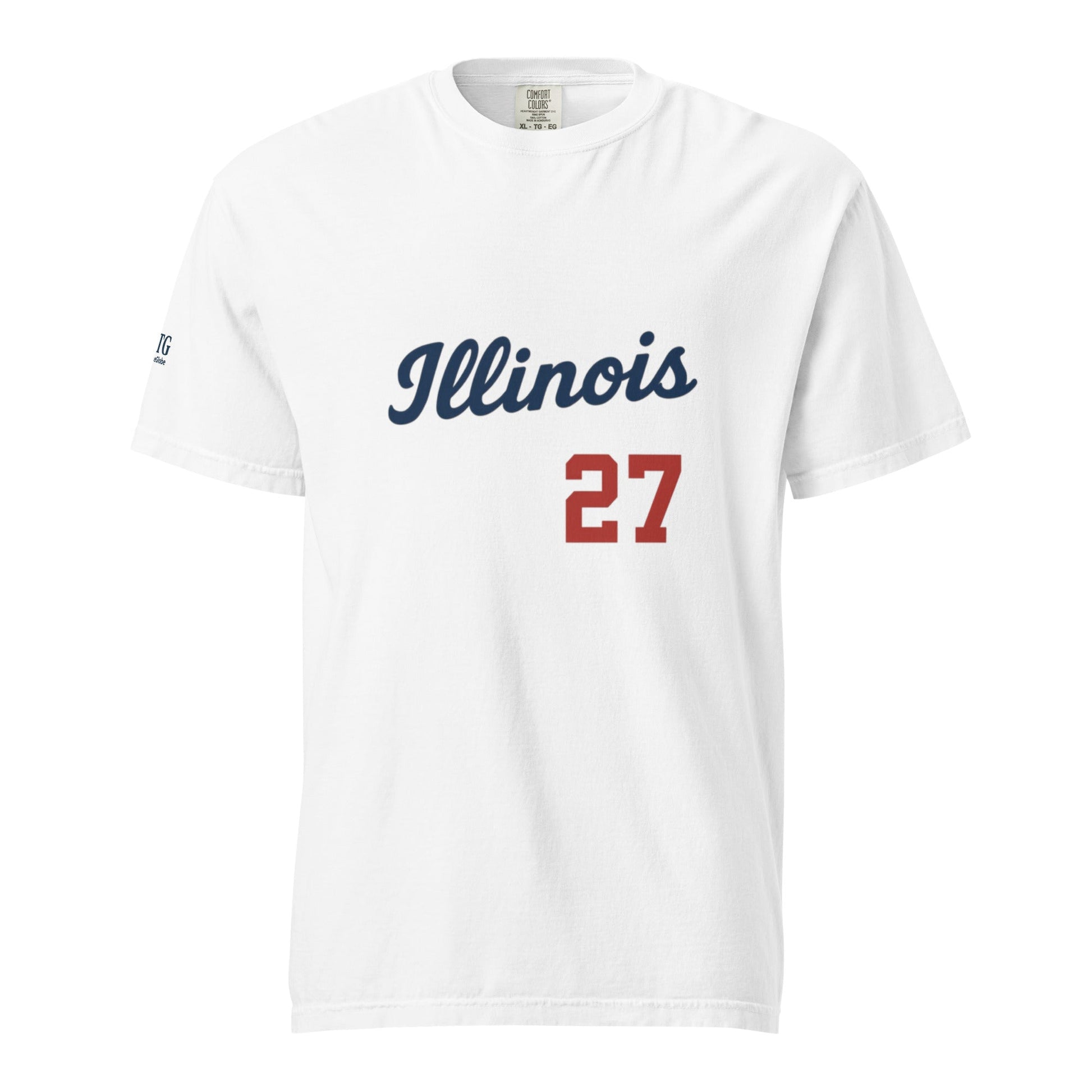 Illinois-Unisex garment-dyed heavyweight white t-shirt with Illinois text and number 27 print