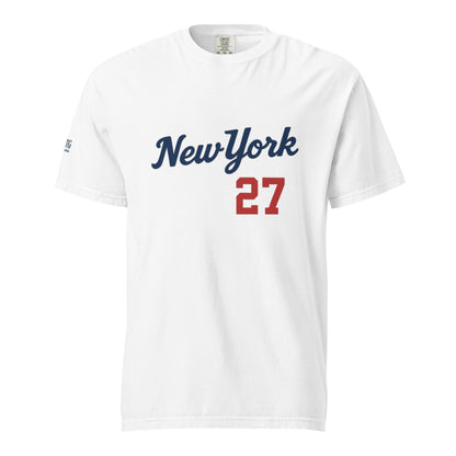 White New York-Unisex garment-dyed heavyweight t-shirt with "New York 27" print on front