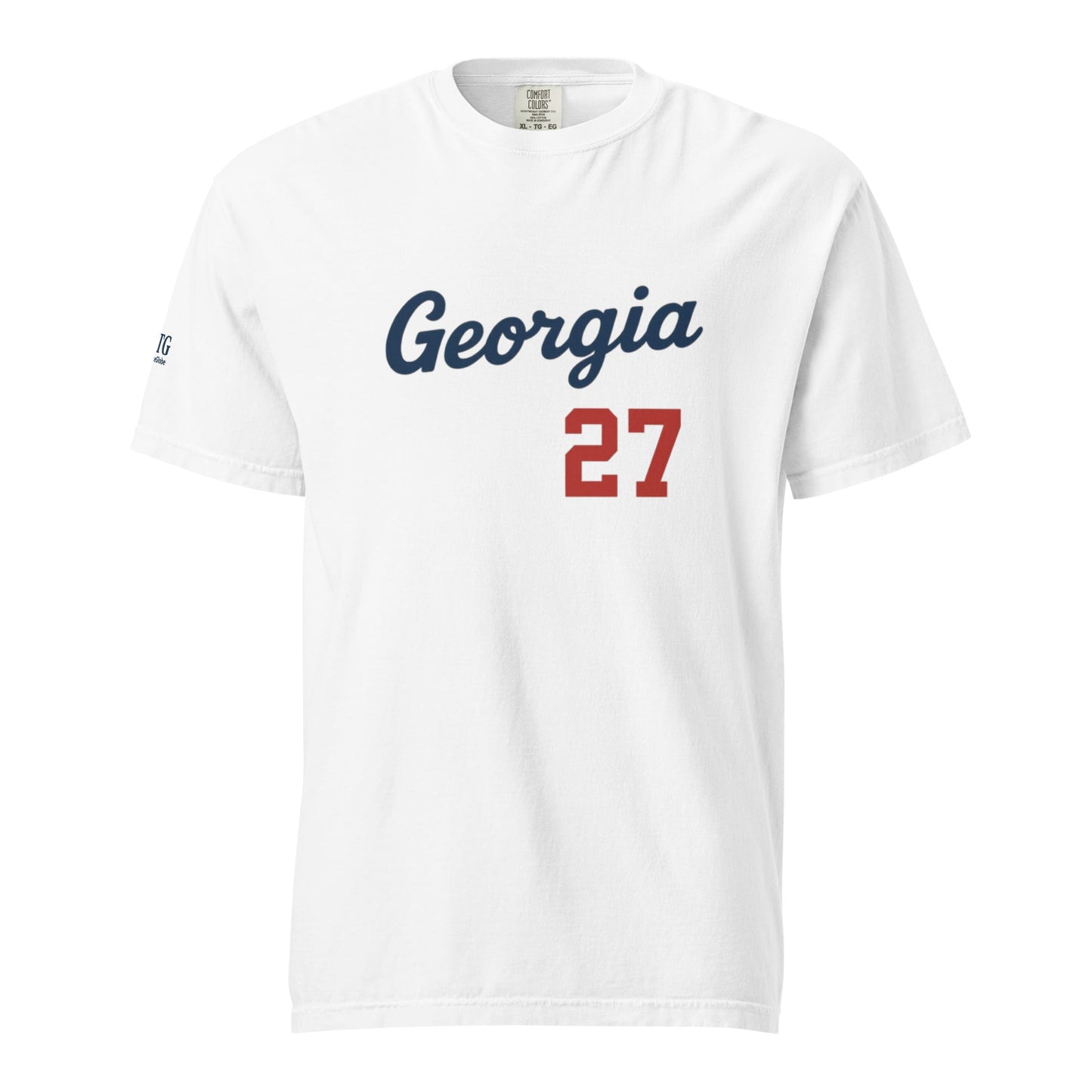 White Georgia-Unisex garment-dyed heavyweight t-shirt with "Georgia 27" print in navy and red