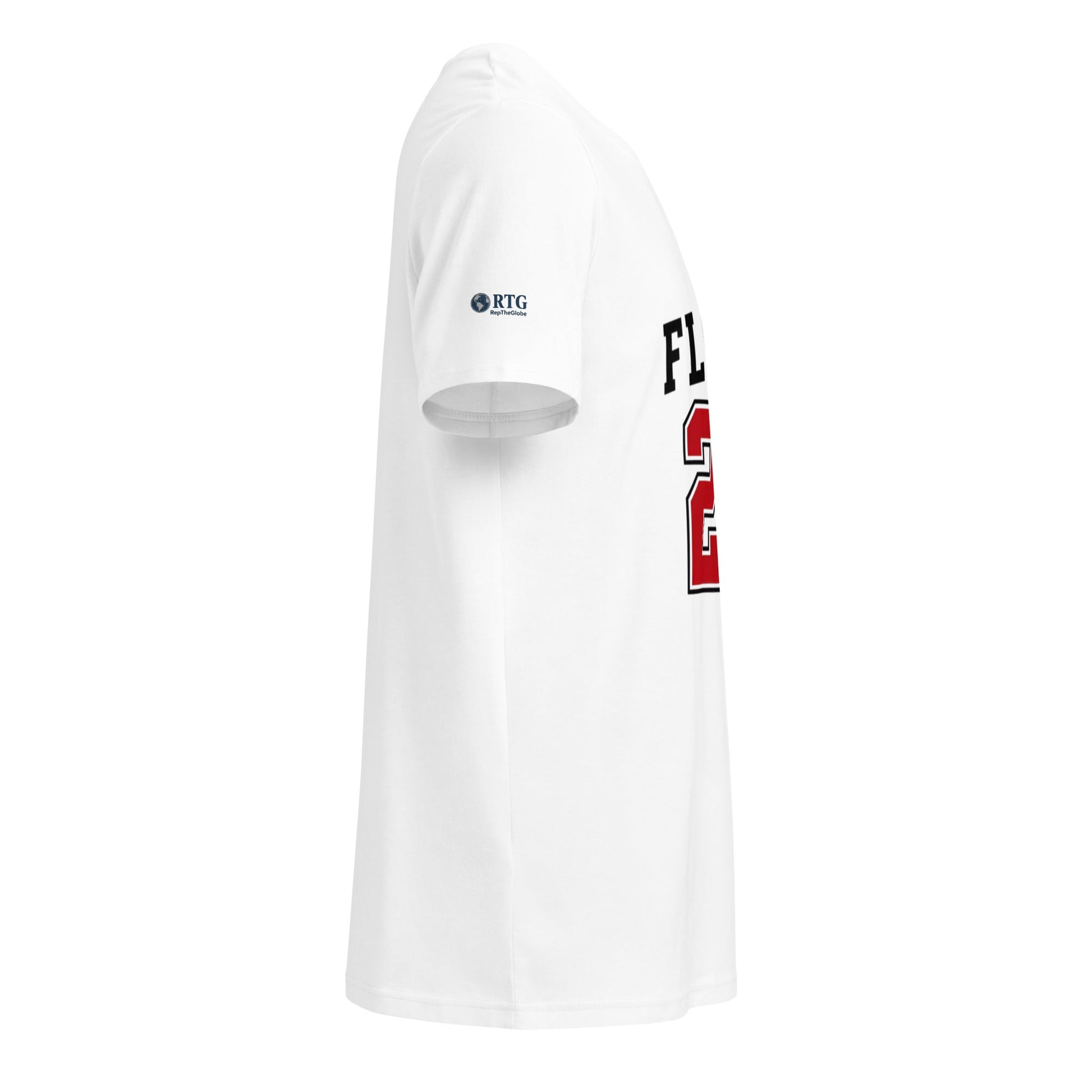 Florida-Unisex organic mid-light t-shirt side view white eco-friendly cotton tee